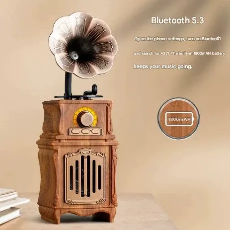 AS31 Wireless Bluetooth Speaker – Vintage Gramophone Style with Radio  Retro Bluetooth Speaker