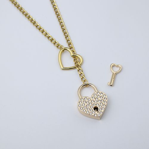 New Lasso Pendant Necklace: Heart-Shaped with Rhinestones, Adjustable Punk-Style Stainless Steel Sliding Loop