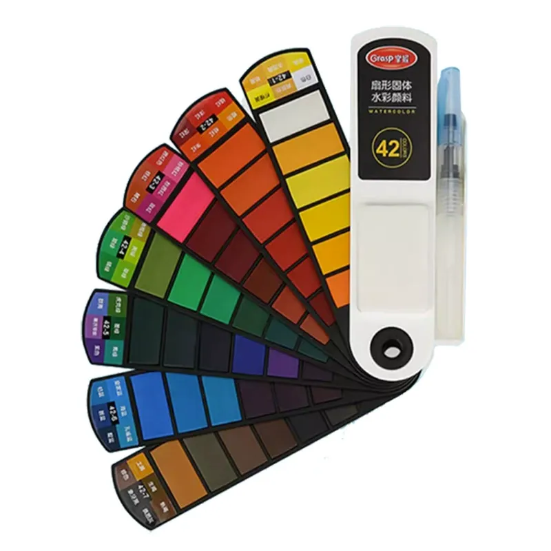 Fan-Shaped Solid Watercolor Paint Set - 42 Colors Gouache for Beginners & Artists