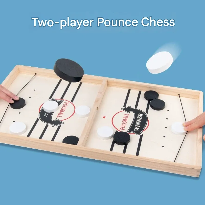 Wooden Flick Hockey Game - Parent-Child Interactive Collision Chess with Continuous Flicking Action
