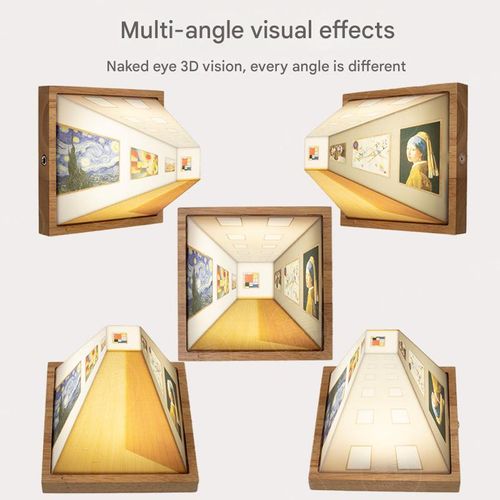 3D naked eye vision night light living room home light luxury wooden punch-free wall lamp bedside ornaments atmosphere light