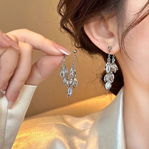 Wear zircon water drop tassel silver needle earrings light luxury high-end earrings earrings