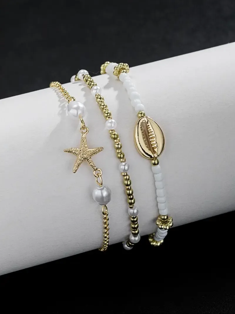 Women's Boho Style Starfish & Shell Decor Anklet, Fashionable Beaded Anklet for Beach Party Vacation, Elegant All-match Fashion Accessories for Daily Wear, Trendy Jewellery Accessories