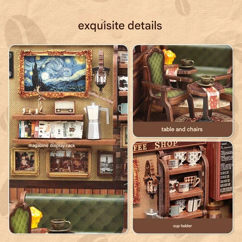 Corner Café Miniature Scene Model – DIY 3D Puzzle House Kit  Immersive Handmade Stress-Relief Gift