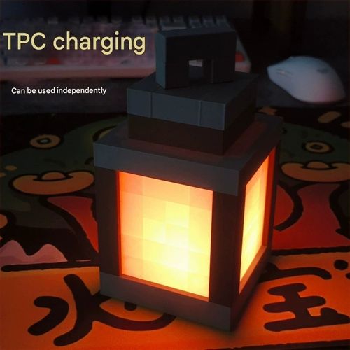 Minecraft Glowing Lantern Night Light - Rechargeable Torch Lamp, Children's Bedroom Ambient Lighting