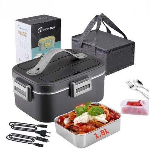 3-Minute Food Warmer | Portable Electric Lunch Box - Home Office Car Use | No-Water One-Touch Heating | Includes Utensil Storage Pouch