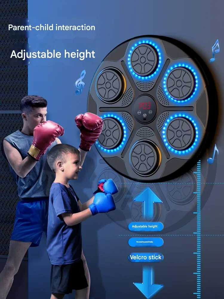 Music Boxing Machine - Smart Home Fitness Wall Target with Adjustable Height for Adult & Child Parent-Child Training, Includes 2 Pairs of Gloves