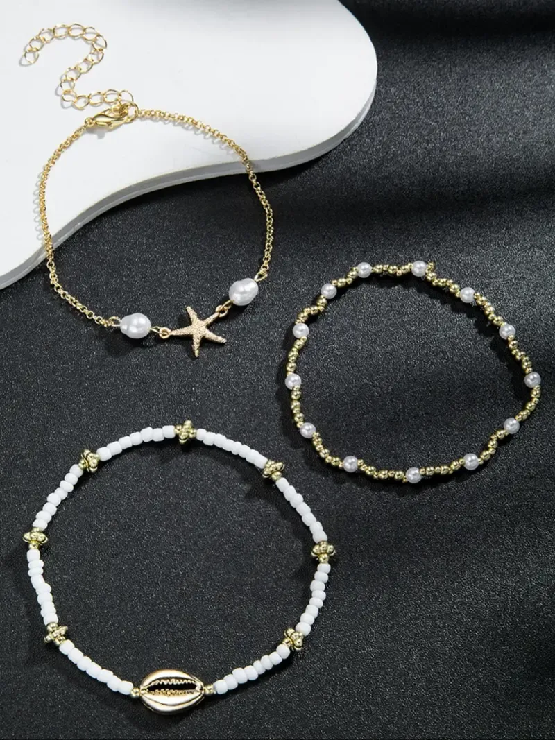 Women's Boho Style Starfish & Shell Decor Anklet, Fashionable Beaded Anklet for Beach Party Vacation, Elegant All-match Fashion Accessories for Daily Wear, Trendy Jewellery Accessories