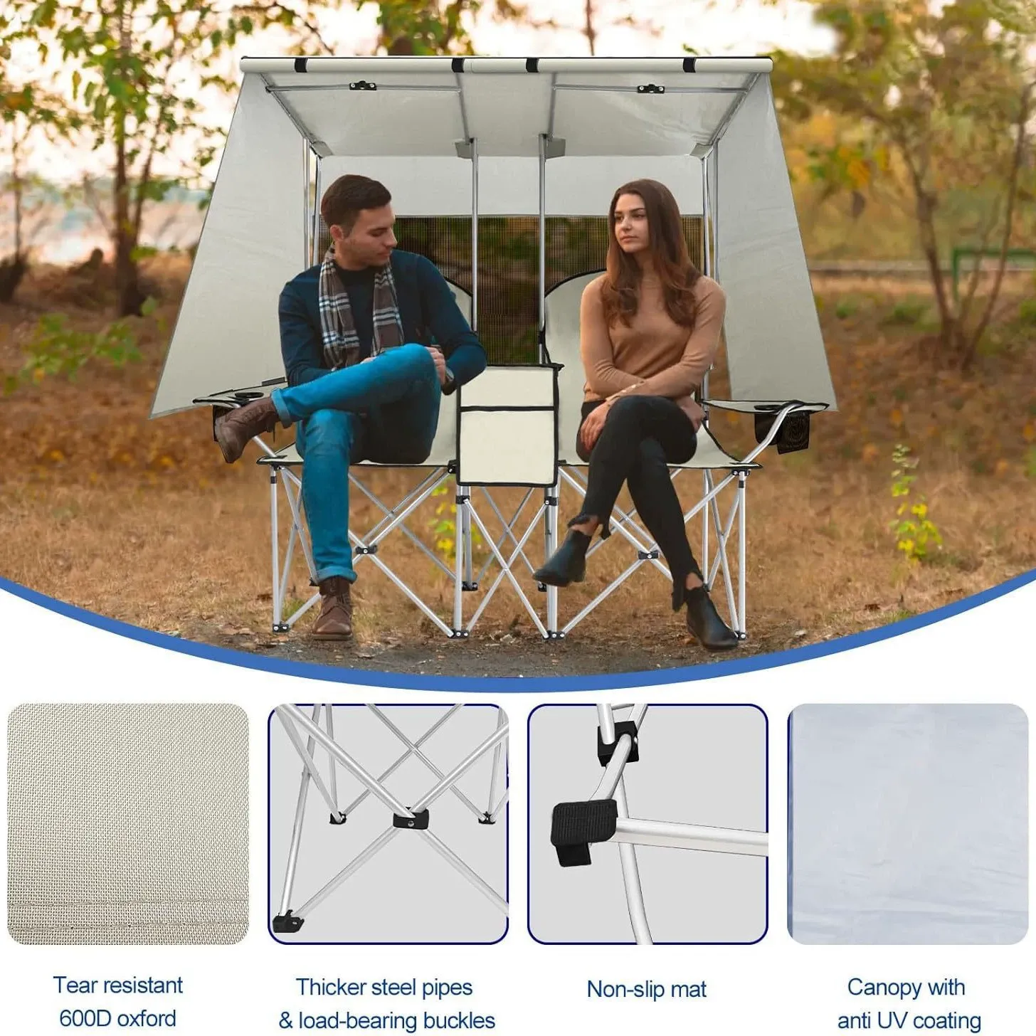2-Person Outdoor Sun Shade Chair – Portable UV-Proof Love Seat for Camping & Beach