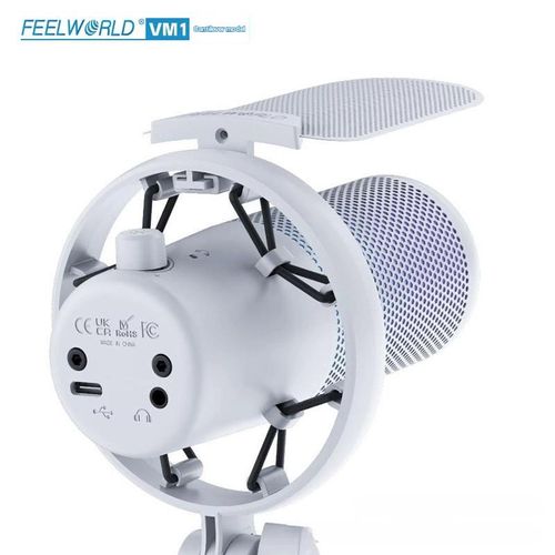 FEELWORLD VM1-AS-W USB Condenser Gaming Microphone – One-Key Noise Reduction & Mute
