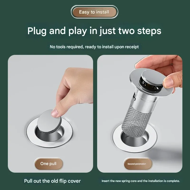 （2 packs）Sink Pop-Up Drain Stopper, Brass Push-Type Pop-Up Core with Leak-Proof Seal for Washbasin