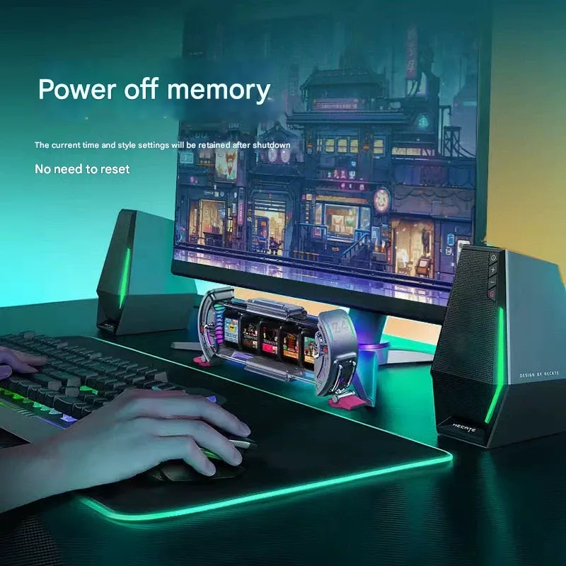 CYBER TIME TRAVELER – Divoom Pixel Art Clock Time Gate  RGB Spectacle + 5-Screen IPS Tech, Master Time, Weather, Stocks & News – Your Gaming Room Just Leveled Up to 2077