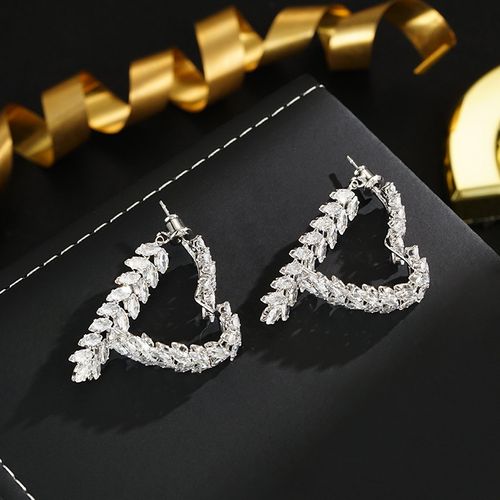Light luxury full diamond wheat ear front and back earrings high-end zircon flower earrings exquisite small flower earrings