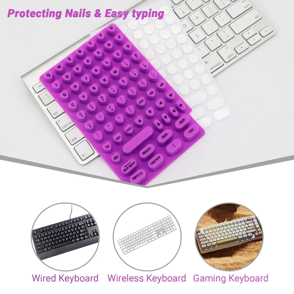 Keyboard Cover for Long Nails, Universal Silicone Keyboard Skin Protector with Nail Typing Aid for Laptop PC, Gaming Keyboard Cover