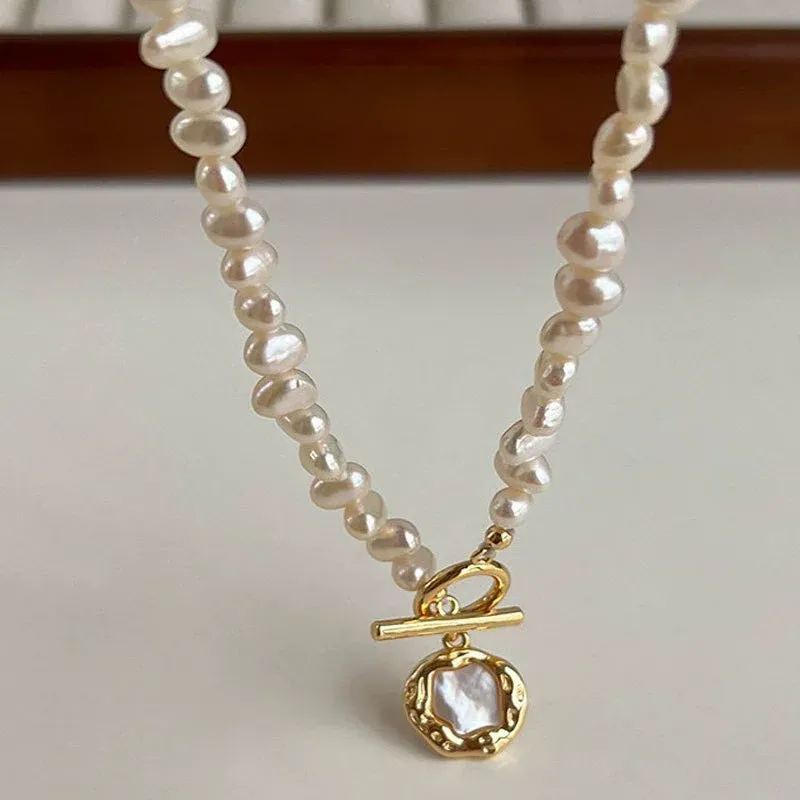 High-Quality Baroque Natural Freshwater Pearl Necklace - Unique Irregular Collarbone Chain