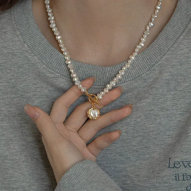 High-Quality Baroque Natural Freshwater Pearl Necklace - Unique Irregular Collarbone Chain