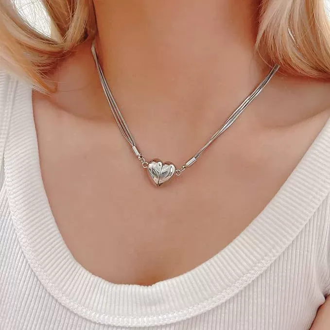 New Minimalist Layered Magnetic Detachable Heart Necklace - Luxury Chic Sweet & Spicy Choker