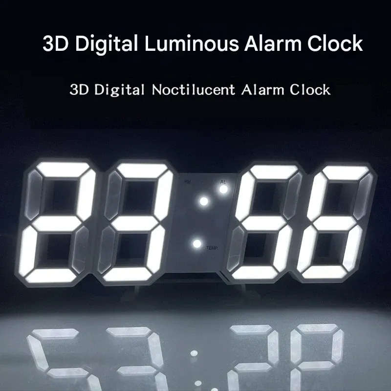 LED Digital Wall Clock, 1 Count USB Powered Desk Alarm Clock with 3 Display Modes, Fashion Night Light Decor Clock for Kitchen Bedroom Office