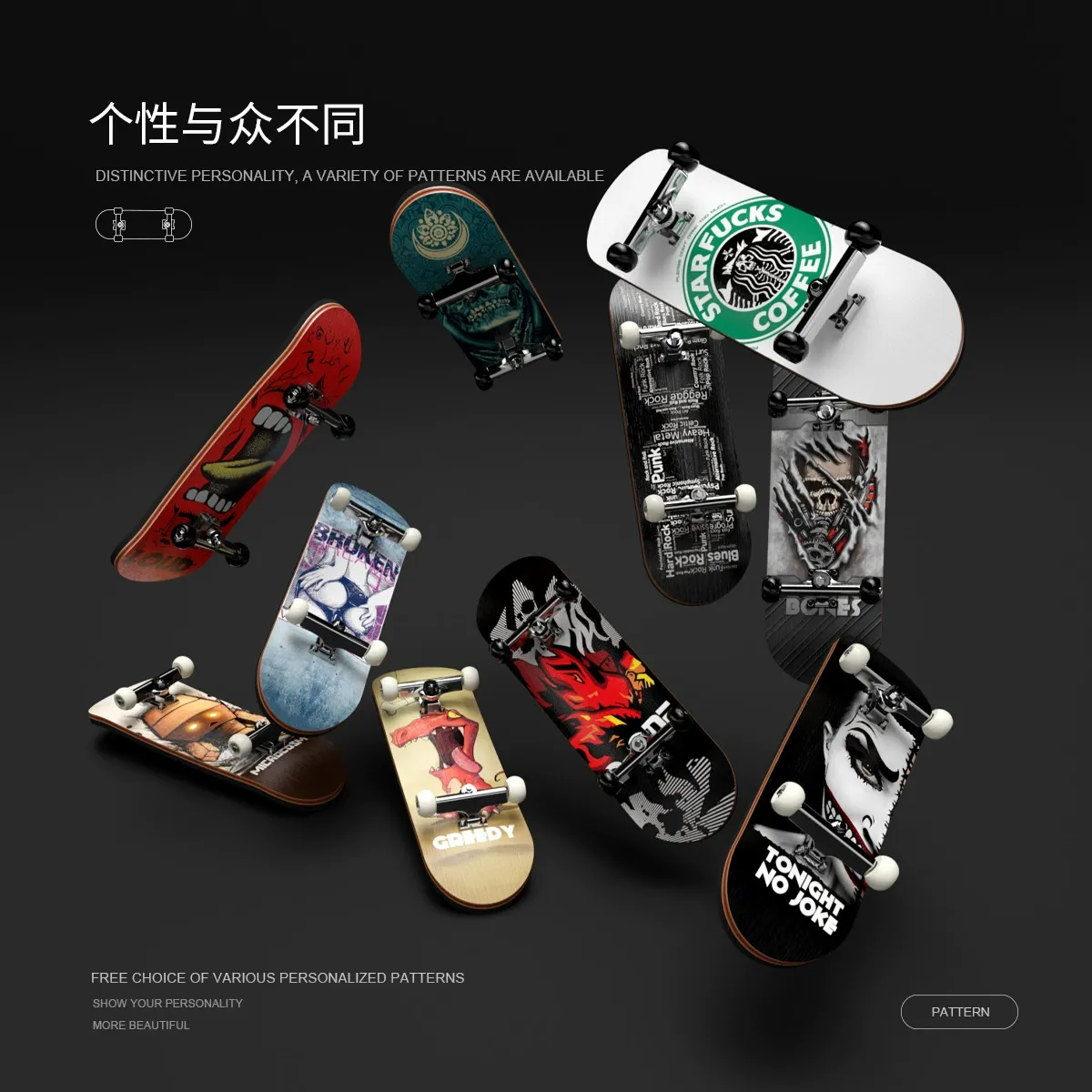 Finger skateboard with bearings, professional-grade five-layer maple fingertip skateboard, stress-relief toy