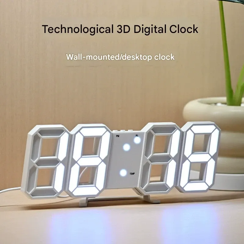 LED Digital Wall Clock, 1 Count USB Powered Desk Alarm Clock with 3 Display Modes, Fashion Night Light Decor Clock for Kitchen Bedroom Office