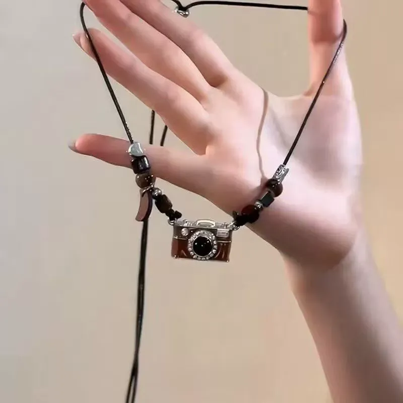 Vintage Brown Camera Pearl Necklace — Luxury Minimalist Design, Versatile and Unique Statement Layering Necklace