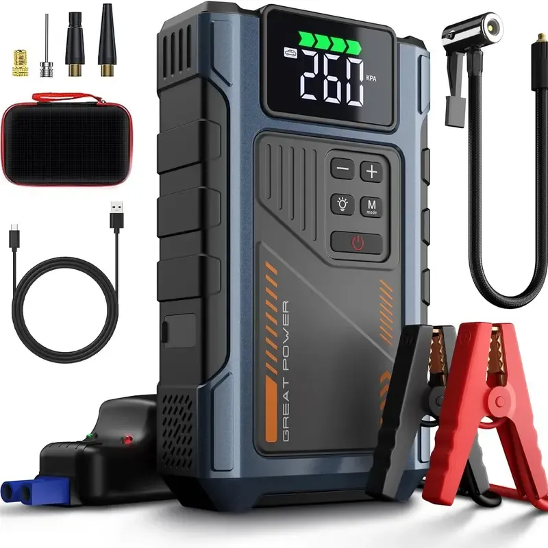 Car Battery Charger Jump Starter with Air Compressor, Jumper Box for Car Battery Portable Booster Jump Pack