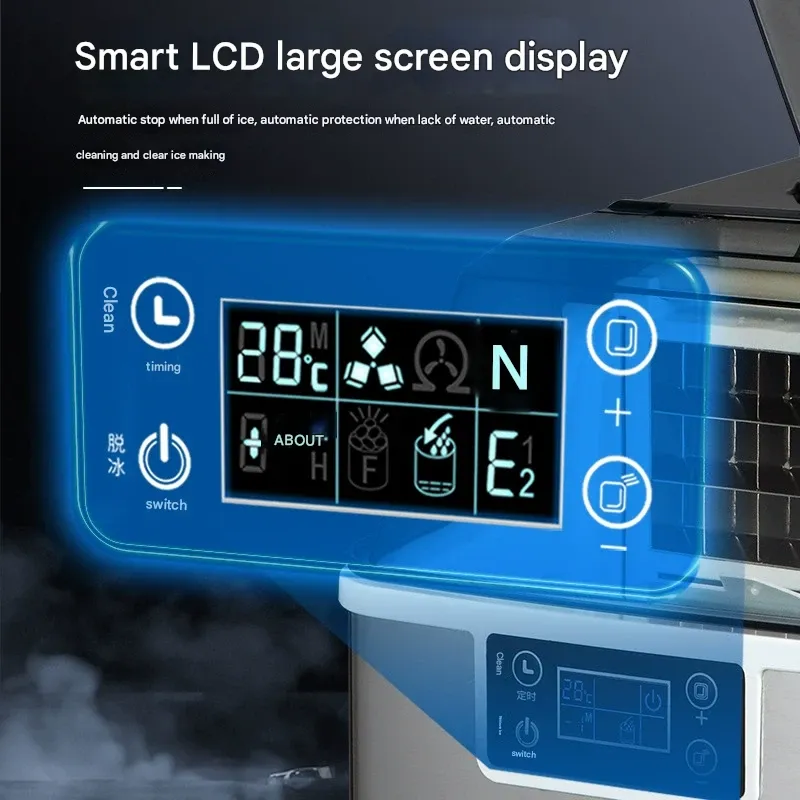 Hicon Commercial & Household Small Ice Maker – New Desktop Ice Machine for Bubble Tea Shops  Bucket Water Supply   Cube Ice Maker