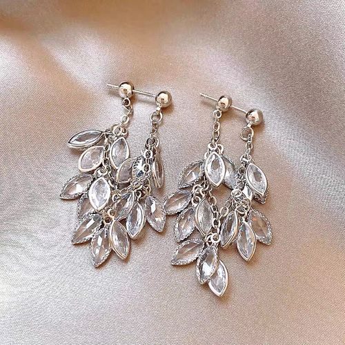 Wear zircon water drop tassel silver needle earrings light luxury high-end earrings earrings
