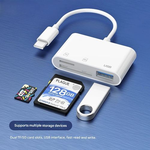All-in-One Card Reader - SD + TF + USB Memory Card, Type-C Compatible with Huawei and Apple Phones