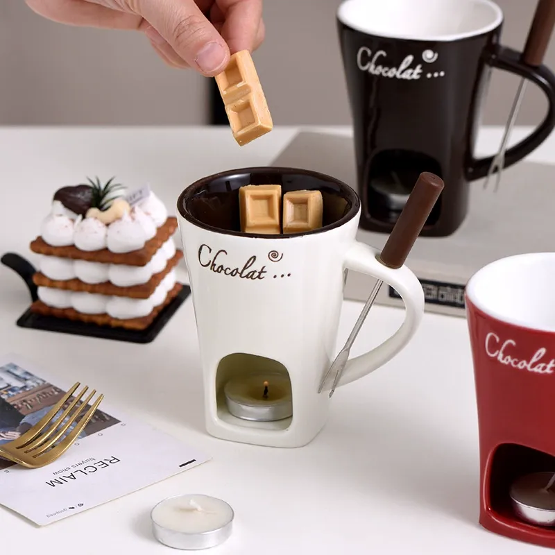 Fondue Cup | Ceramic Fondue Set for Chocolate, Cheese & Swiss Ice Cream - Includes Fondue Forks