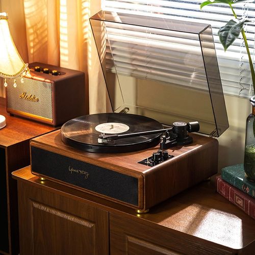Vintage Turntable with Bluetooth – All-in-One Retro Record Player & Hi-Fi Speaker (Dual Independent Drivers)