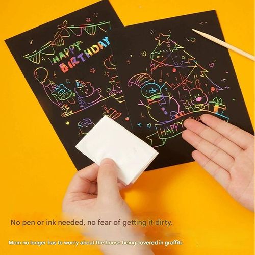 Children's Black Scratch Paper - A4 Colorful Doodle Scratch Art Paper