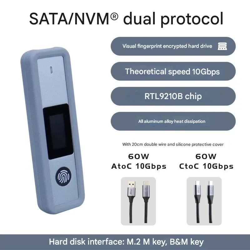 ITGZ Portable M.2 NVMe SSD External Enclosure with Visual Fingerprint Encryption