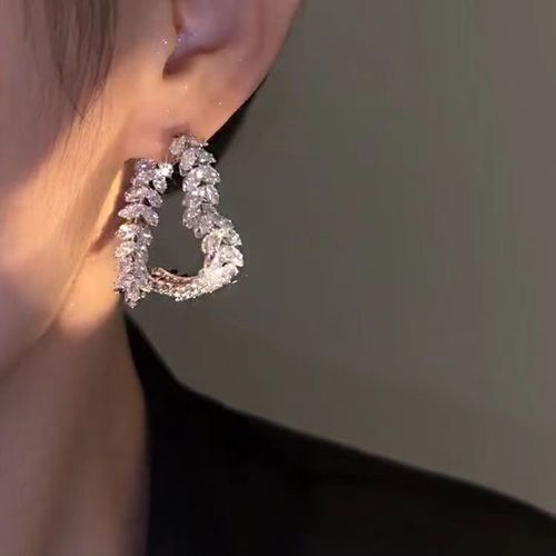 Light luxury full diamond wheat ear front and back earrings high-end zircon flower earrings exquisite small flower earrings