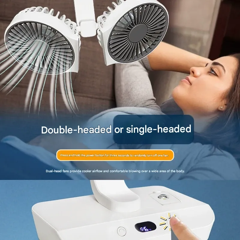 2026 Small Portable Mini Rechargeable USB Dual-Head Desktop Fan with 360-Degree Omnidirectional Cooling