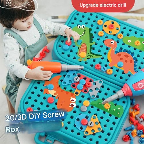 Children's Electric Drill Screw Assembly Building Blocks, Dismantling Toy Toolbox Nut Combination DIY Puzzle Connection Model