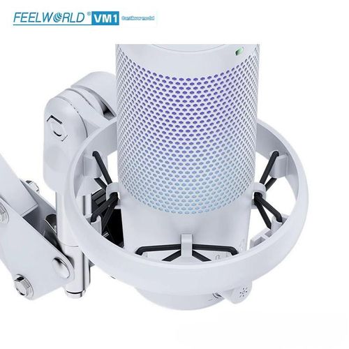 FEELWORLD VM1-AS-W USB Condenser Gaming Microphone – One-Key Noise Reduction & Mute