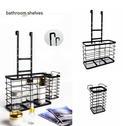 Iron Storage Shelf for Behind Cabinet Door （No-Drill Wall Mount, Holds Hair Dryer & Bathroom Essentials）