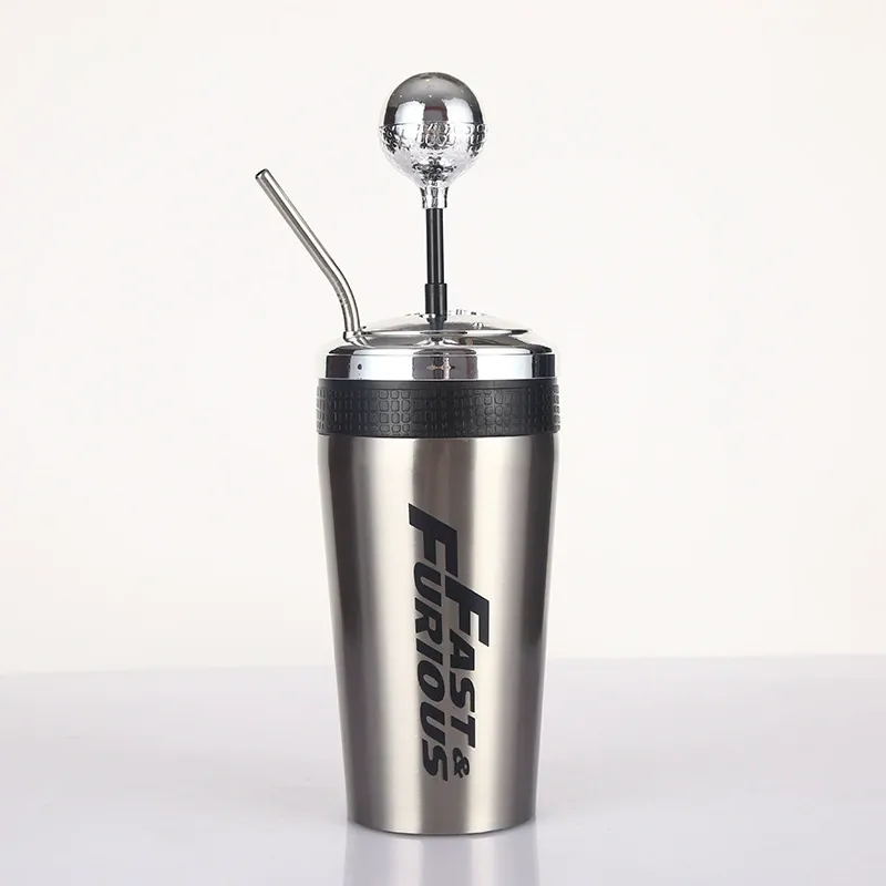New Vacuum-Insulated 304 Stainless Steel Car Gear Shift Mug with Straw & Lid