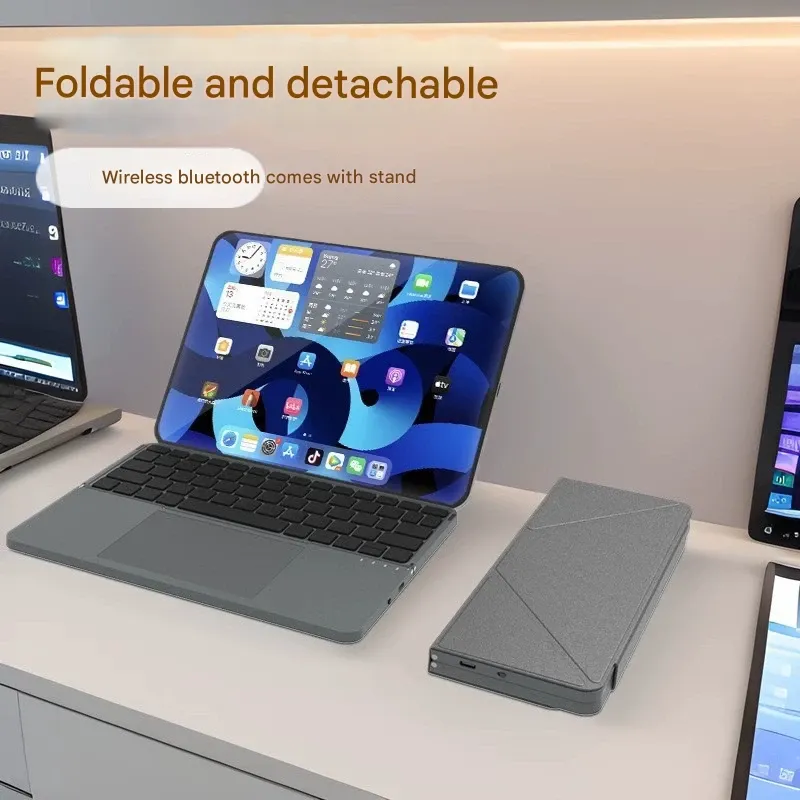 Folding Bluetooth Keyboard with Touchpad & Detachable Magnetic Stand for Tablets and Laptops