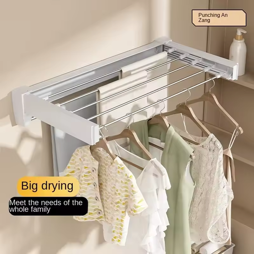 Indoor Folding Wall-mounted Hidden Drying Rack Rod Cloth Rack Balcony Clothesline Pole Hanger Towel household Storage Rack