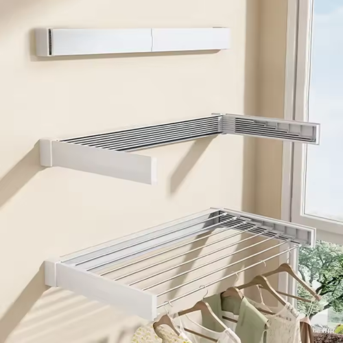 Indoor Folding Wall-mounted Hidden Drying Rack Rod Cloth Rack Balcony Clothesline Pole Hanger Towel household Storage Rack