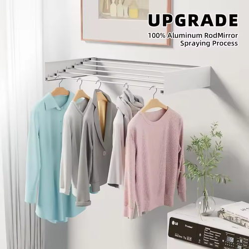 Indoor Folding Wall-mounted Hidden Drying Rack Rod Cloth Rack Balcony Clothesline Pole Hanger Towel household Storage Rack