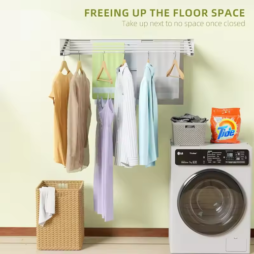 Indoor Folding Wall-mounted Hidden Drying Rack Rod Cloth Rack Balcony Clothesline Pole Hanger Towel household Storage Rack