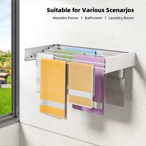 Indoor Folding Wall-mounted Hidden Drying Rack Rod Cloth Rack Balcony Clothesline Pole Hanger Towel household Storage Rack