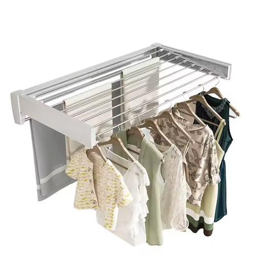 Indoor Folding Wall-mounted Hidden Drying Rack Rod Cloth Rack Balcony Clothesline Pole Hanger Towel household Storage Rack