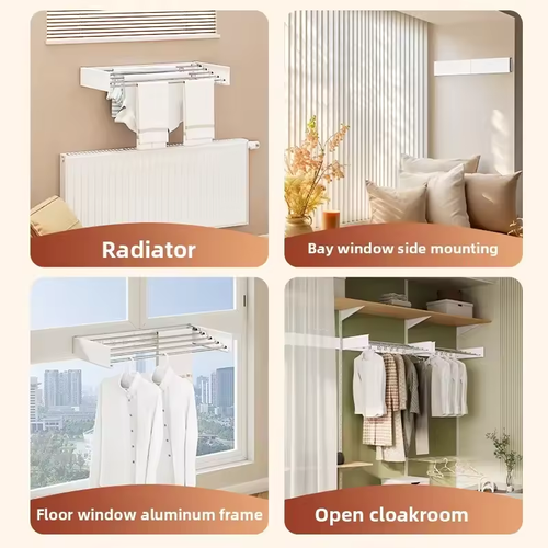 Indoor Folding Wall-mounted Hidden Drying Rack Rod Cloth Rack Balcony Clothesline Pole Hanger Towel household Storage Rack