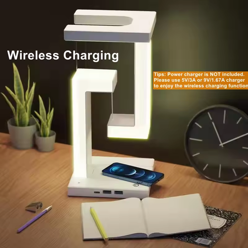 ✨Anti-Gravity LED Night Light with 10W Wireless Charger! Dimmable Desk Lamp for Bedside & Decor