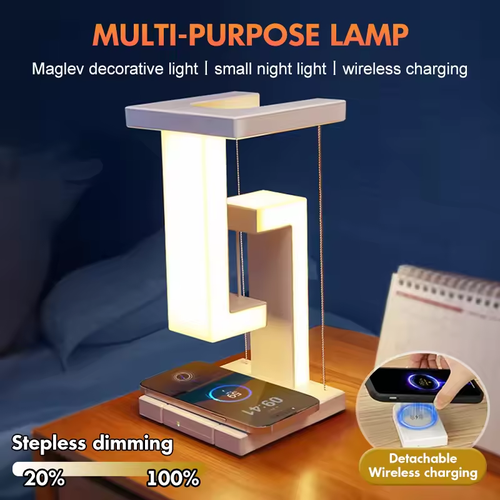 ✨Anti-Gravity LED Night Light with 10W Wireless Charger! Dimmable Desk Lamp for Bedside & Decor
