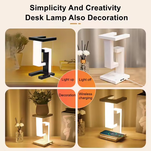 ✨Anti-Gravity LED Night Light with 10W Wireless Charger! Dimmable Desk Lamp for Bedside & Decor